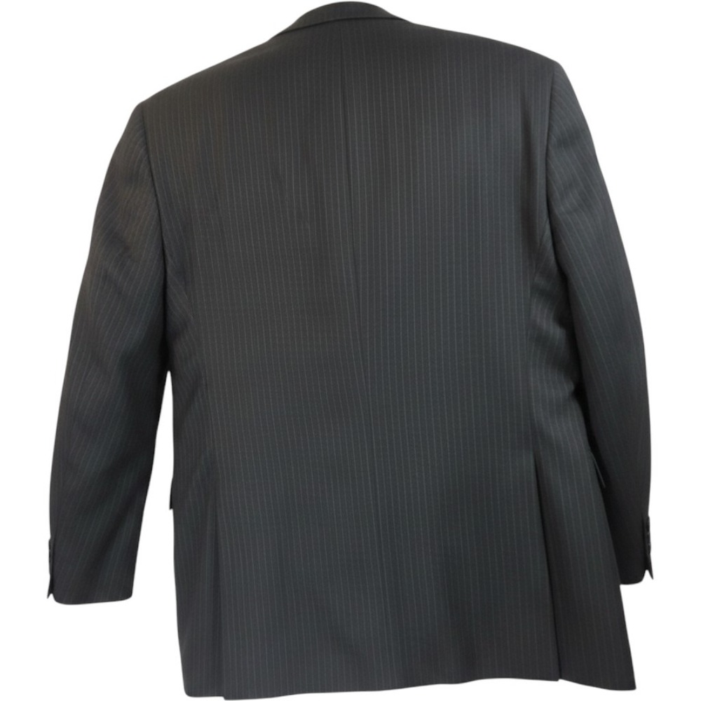 Chaps Mens 48L 42x32 Wool Pinstripe Suit Charcoal Gray 3 Button Pleated Cuffed - Picture 2 of 16